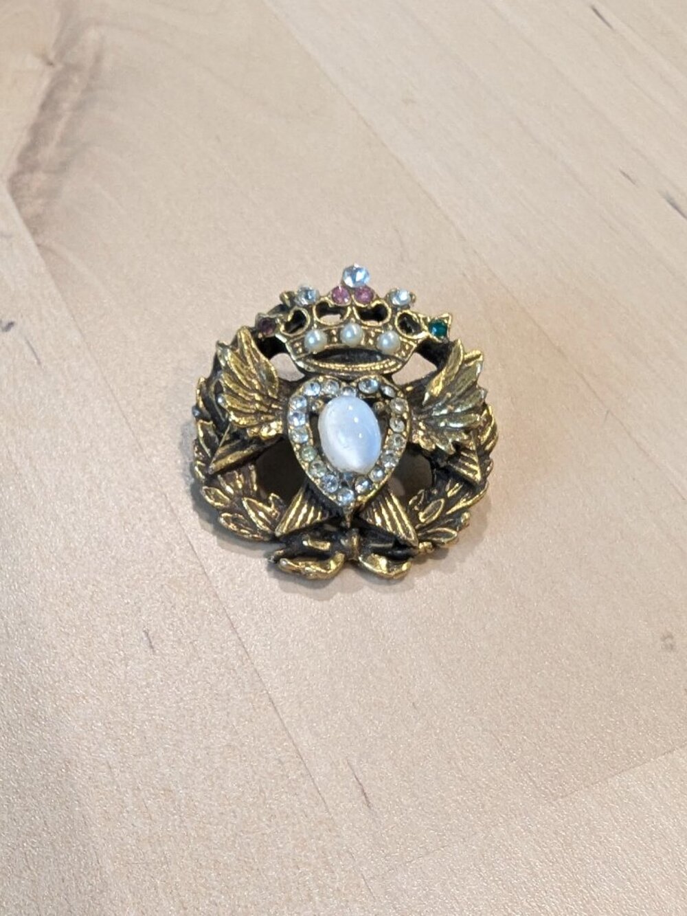 Vintage Coro Signed Crowned Heart Jelly Belly Brooch